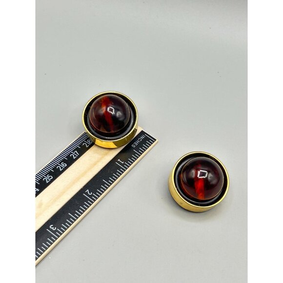 Vintage Dome Clip On Earrings with Bakelite & Gold Tone Finish Bold Design - Picture 7 of 7